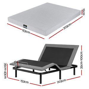 Artiss Queen Bed Frame and Giselle Bedding Queen Memory Foam Mattress Set, Electric Bed Base with Zero Gravity & 7 Zone Cooling Comfort for Back Pain Relief, Black & Grey, 15cm Thickness