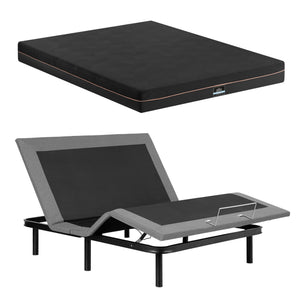 Artiss Double size bed frame with Giselle Bedding Double Mattress, adjustable bed Base Combo for Snoring Relief, Independent Head Foot Incline, Wireless Remote, Black,18cm Thickness