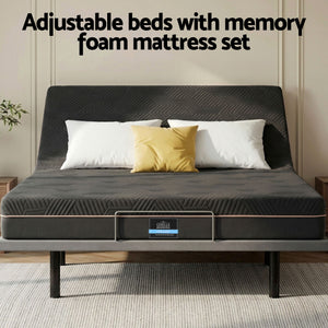 Artiss Double size bed frame with Giselle Bedding Double Mattress, adjustable bed Base Combo for Snoring Relief, Independent Head Foot Incline, Wireless Remote, Black,18cm Thickness