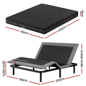 Artiss King size bed frame with Giselle Bedding King Mattress, adjustable bed Base Combo for Snoring Relief, Independent Head Foot Incline, Wireless Remote, Black,18cm Thickness