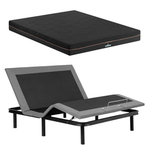 Artiss Queen size bed frame with Giselle Bedding Queen Mattress, adjustable bed Base Combo for Snoring Relief, Independent Head Foot Incline, Wireless Remote, Black,18cm Thickness