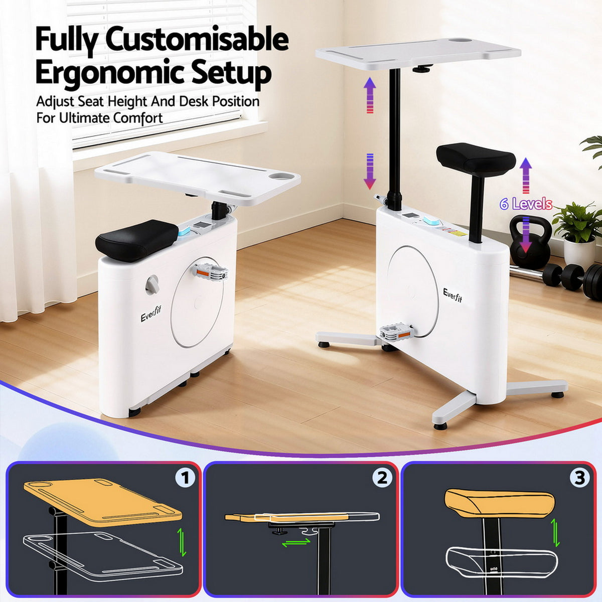 Magnetic Desk Exercise Bike | Under Desk Fitness Cycle | Tabletop Included