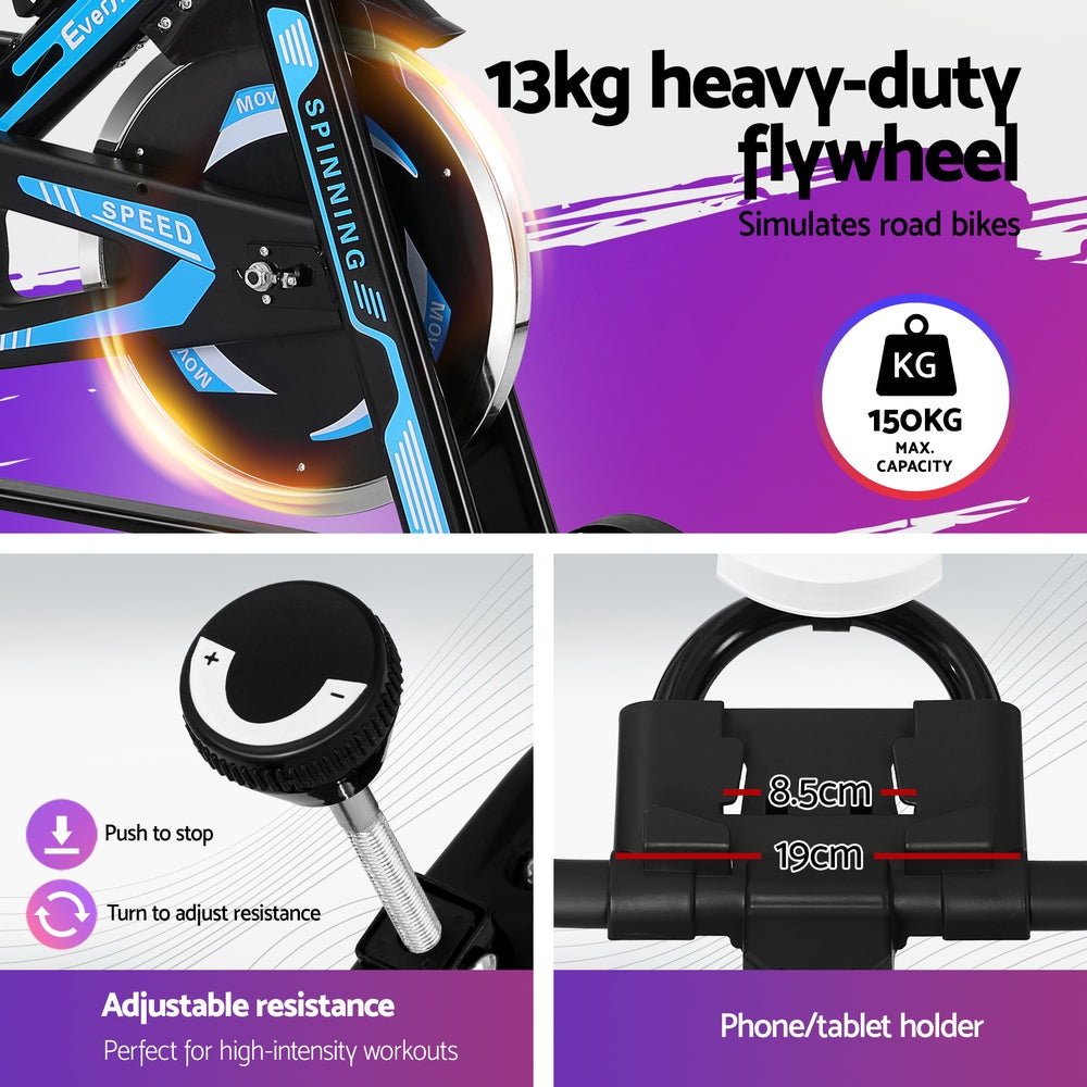 Everfit Spin Bike | Exercise Bike | 13KG Flywheel | Fitness | 150kg Capacity