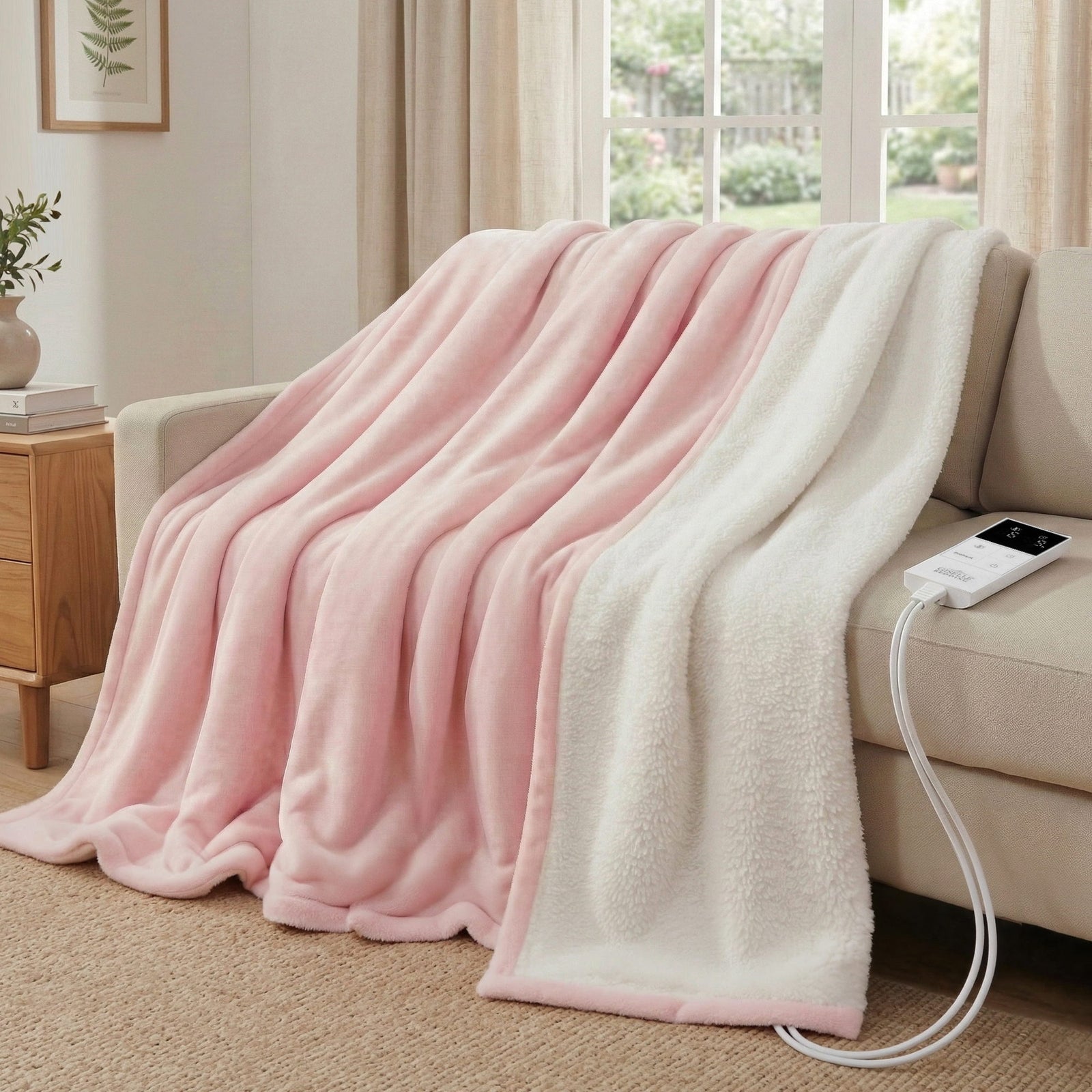 Electric Throw Rug | Double Size Fleece Heated Blanket | Pink