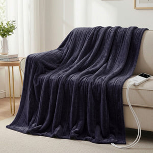 Electric Heated Throw Rug | Double 200x180cm | Coral Fleece | Charcoal