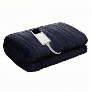 Electric Heated Throw Rug | Double 200x180cm | Coral Fleece | Charcoal