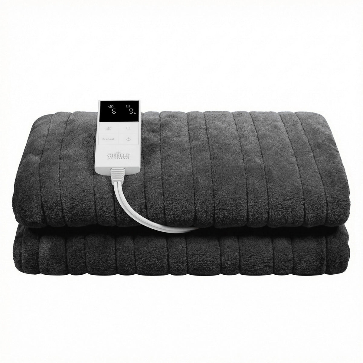 Electric Heated Throw Rug | Double 200x180cm | Coral Fleece | Grey