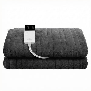 Electric Heated Throw Rug | Double 200x180cm | Coral Fleece | Grey