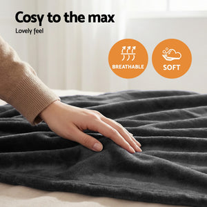 Electric Heated Throw Rug | Double 200x180cm | Coral Fleece | Grey