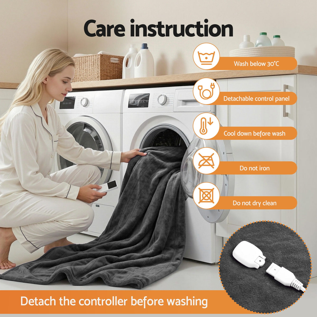 Electric Heated Throw Rug | Double 200x180cm | Coral Fleece | Grey