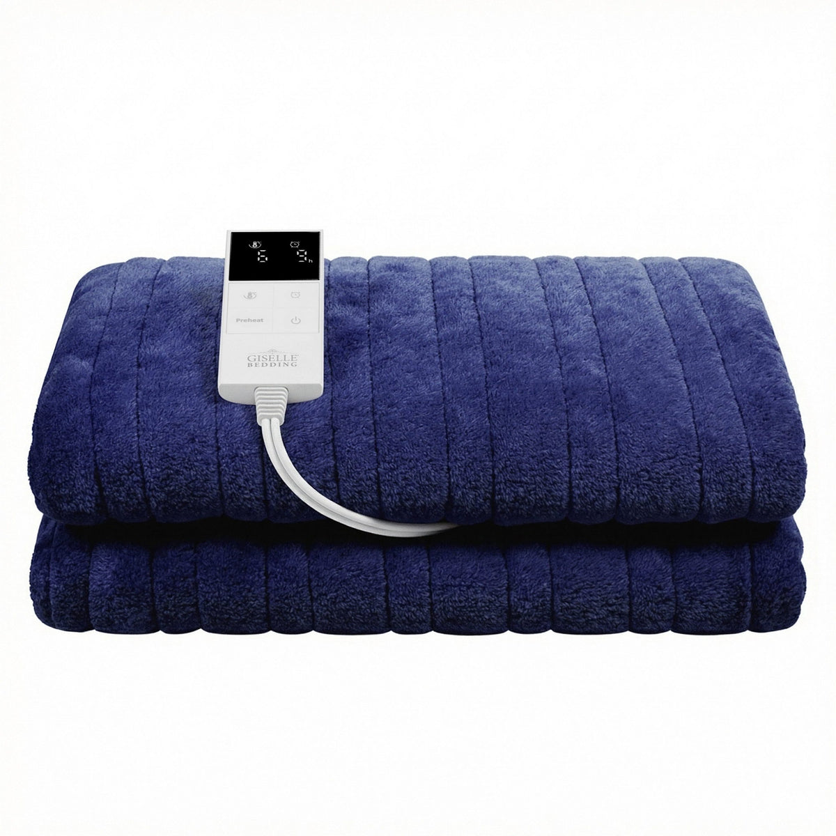 Electric Heated Throw Rug | Double 200x180cm | Coral Fleece | Navy