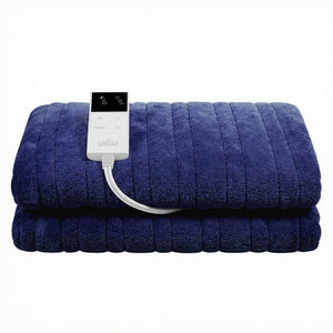 Electric Heated Throw Rug | Double 200x180cm | Coral Fleece | Navy
