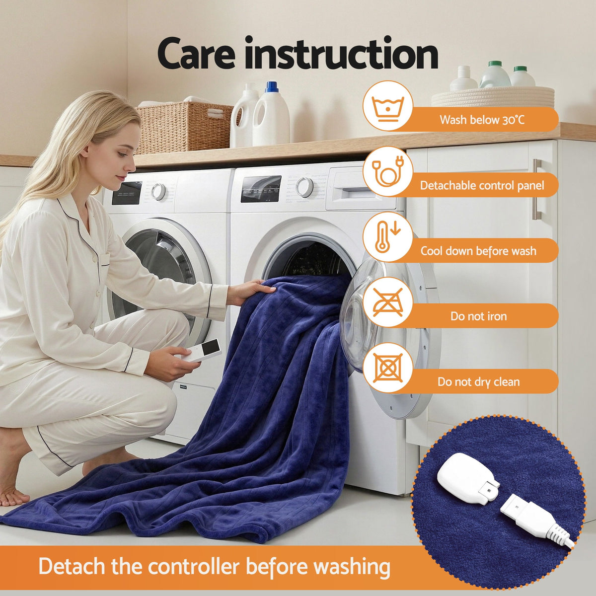 Electric Heated Throw Rug | Double 200x180cm | Coral Fleece | Navy