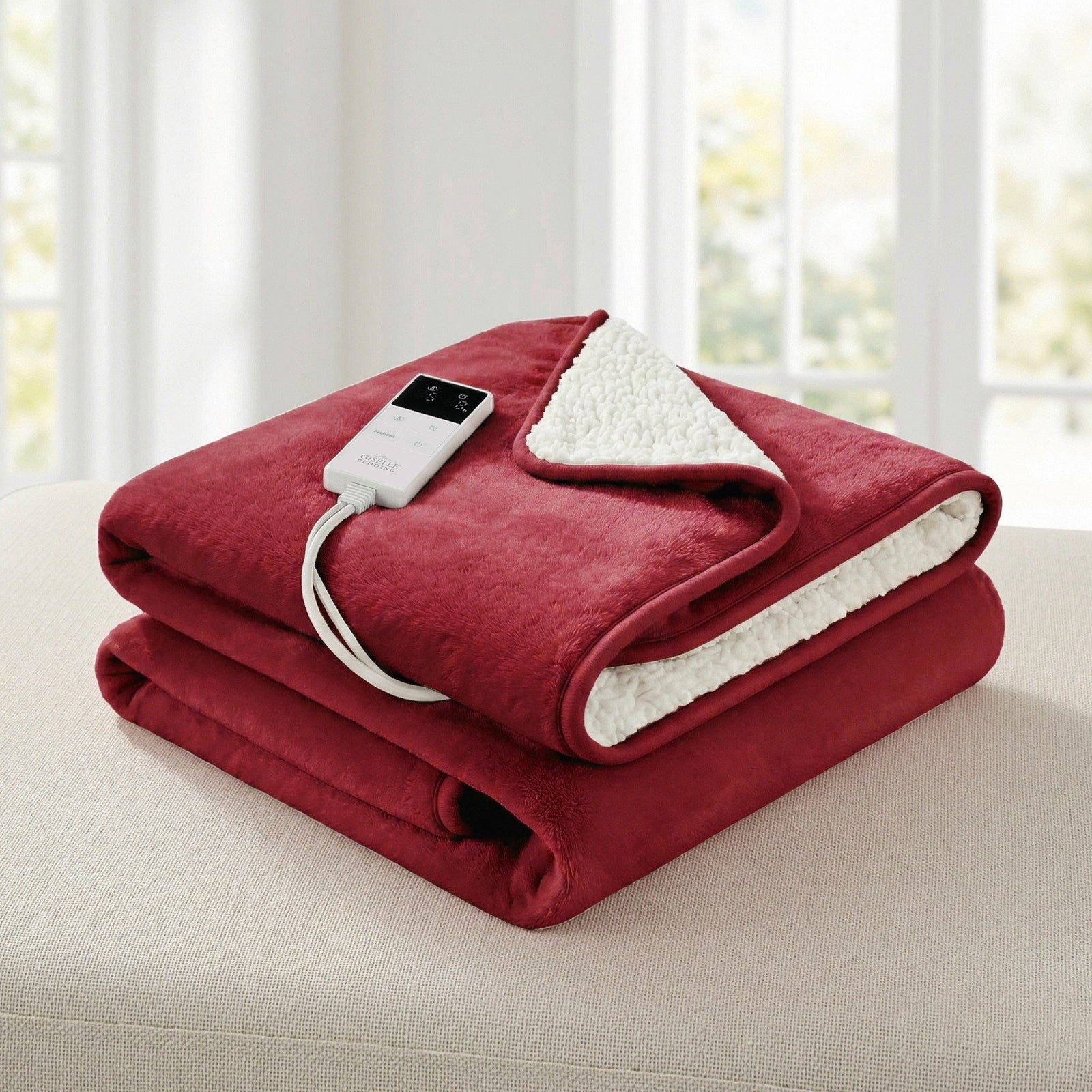 Electric Throw Rug | Dual Side Fleece Heated Blanket | Burgundy