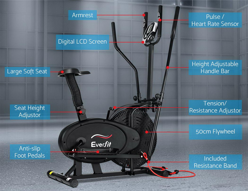 Everfit Exercise Bike | 5 in 1 Elliptical Cross Trainer | Home Gym | Indoor Cardio