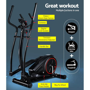 Everfit Exercise Bike | Elliptical Cross Trainer | Home Gym Fitness Machine | LCD