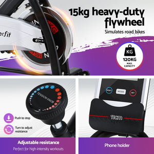 15kg Flywheel Spin Bike | Everfit Exercise Bike | Home Gym Fitness | 120KG Capacity
