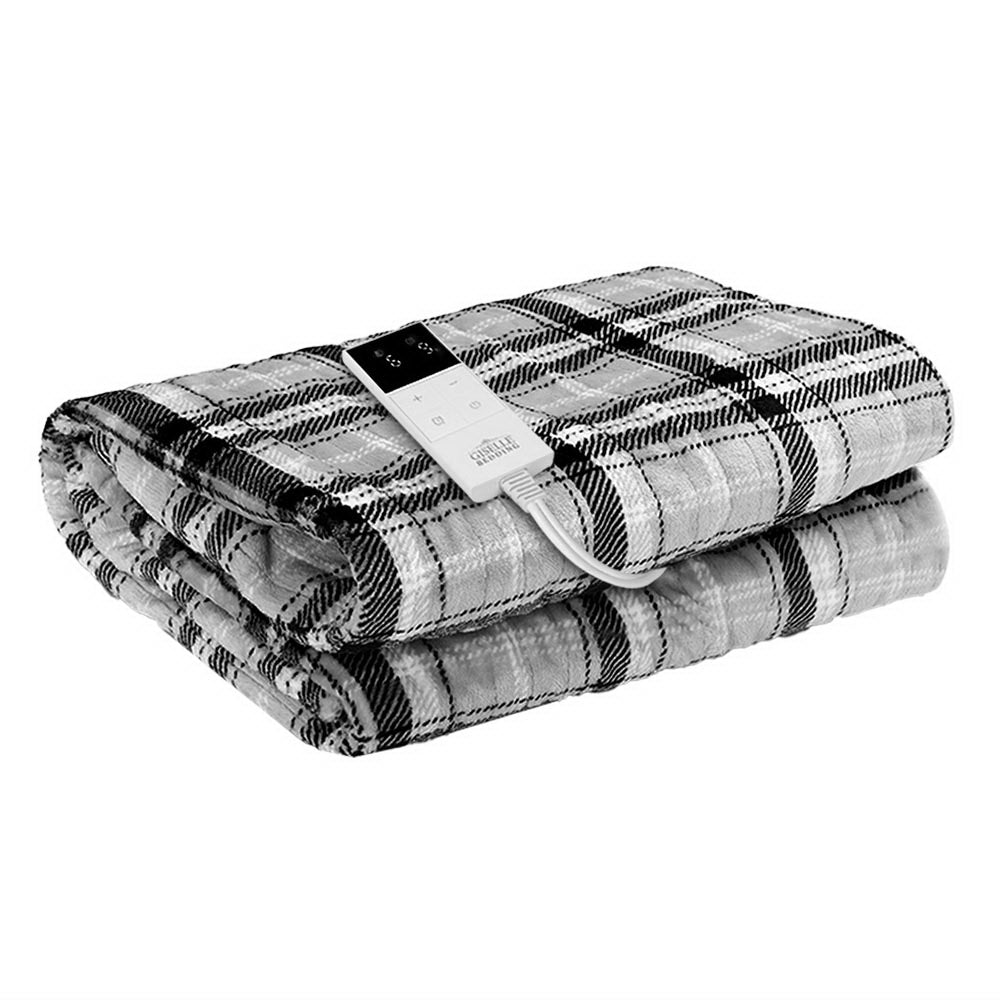 Bedding | Electric Throw Rug | Flannel Snuggle Blanket | Washable | Heated | Grey and White Checkered
