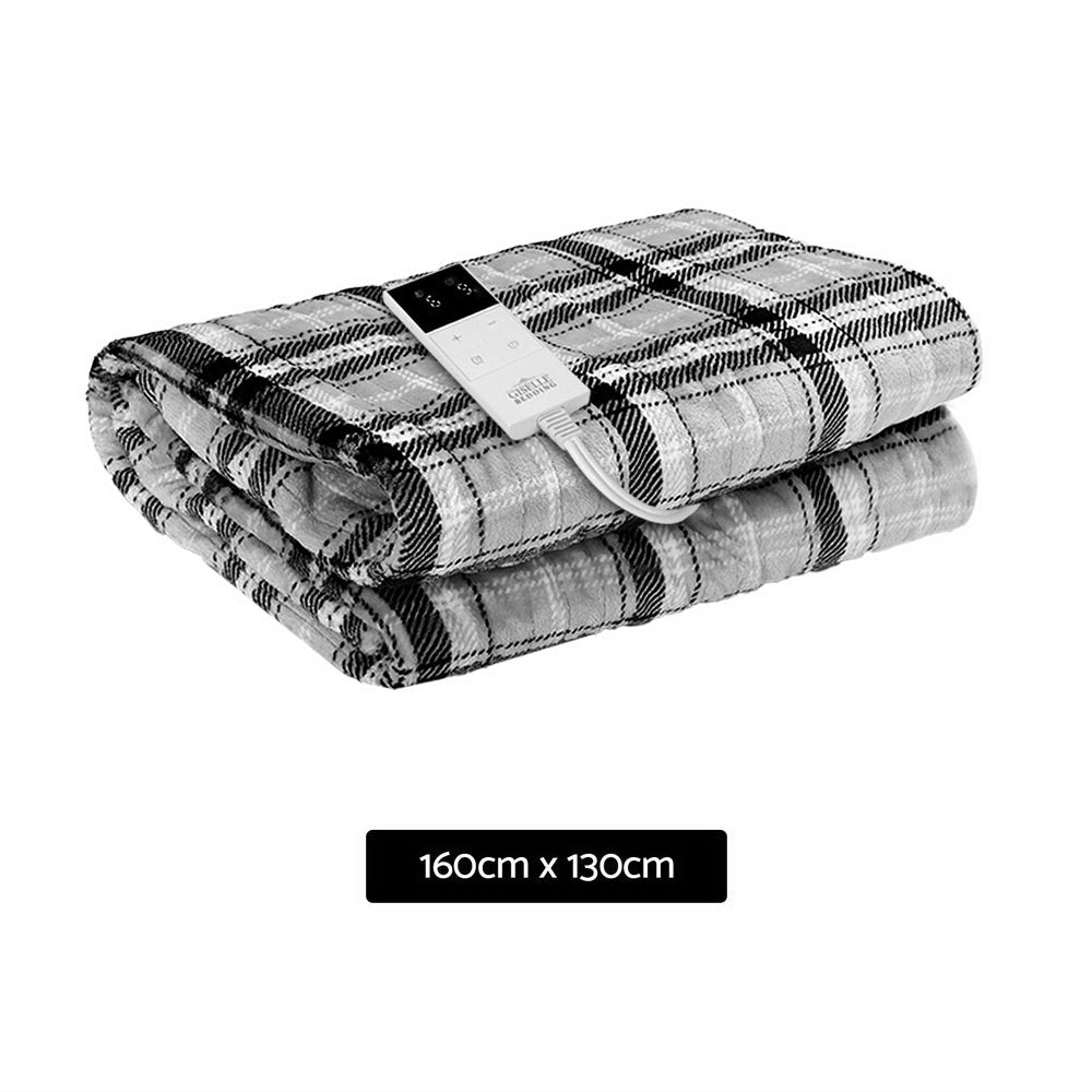 Bedding | Electric Throw Rug | Flannel Snuggle Blanket | Washable | Heated | Grey and White Checkered