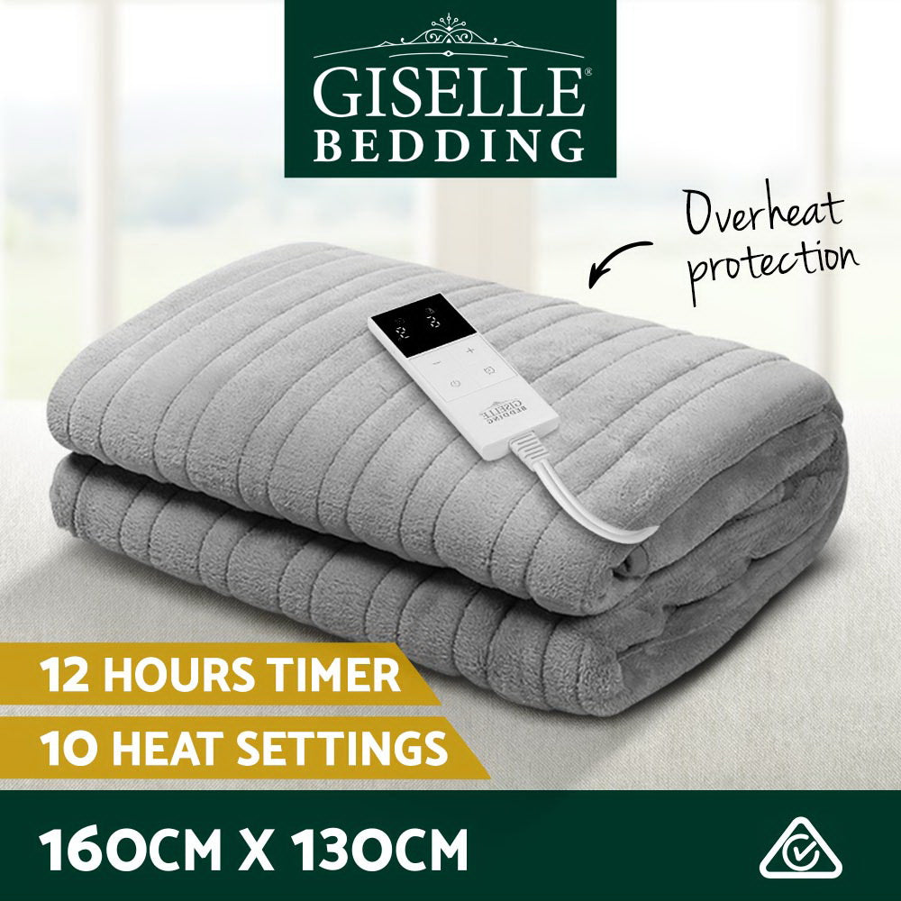 Bedding | Heated Electric Throw Rug | Fleece | Snuggle Blanket | Washable | Silver