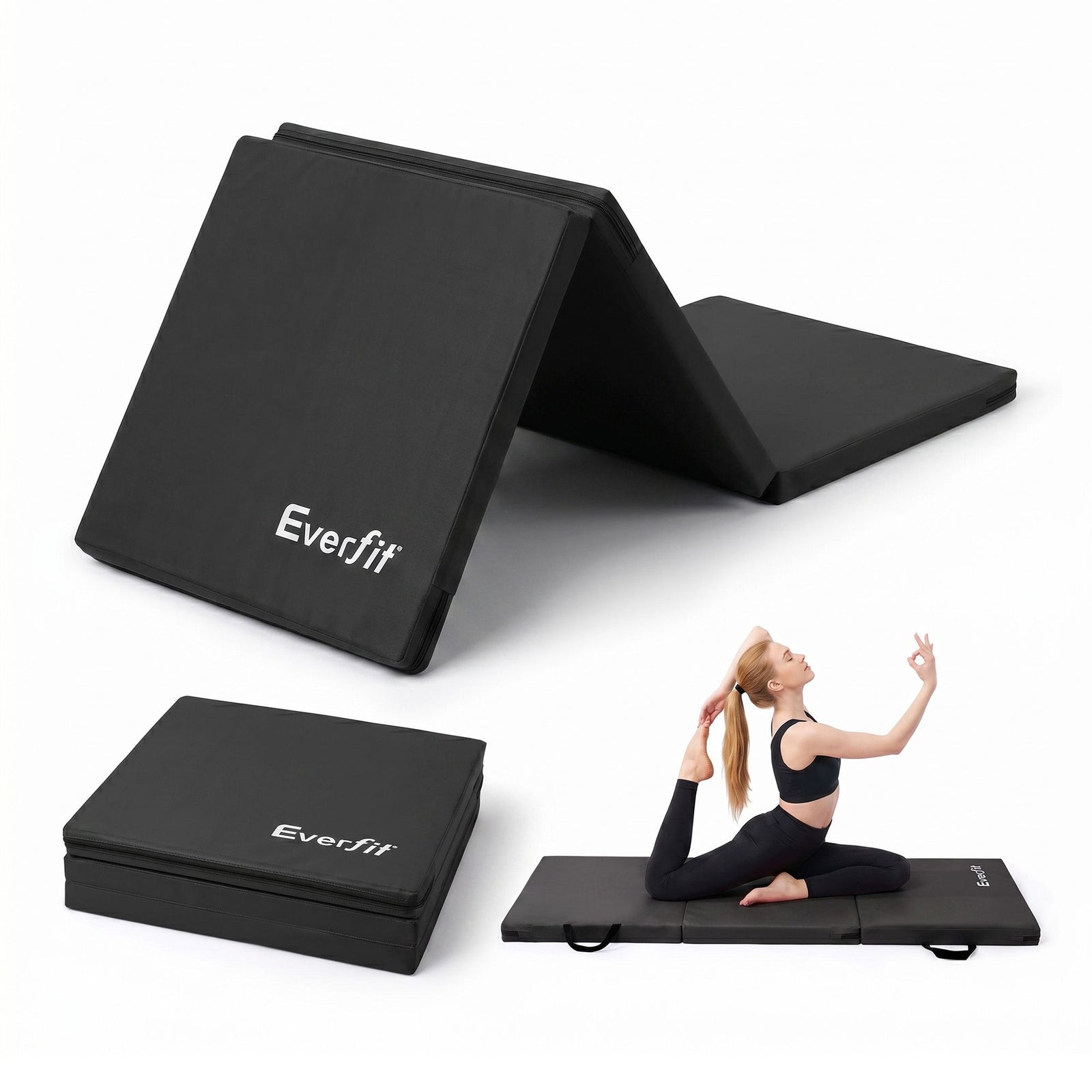 Gymnastics Mat | Folding 3-Fold Exercise Floor Mat | Black