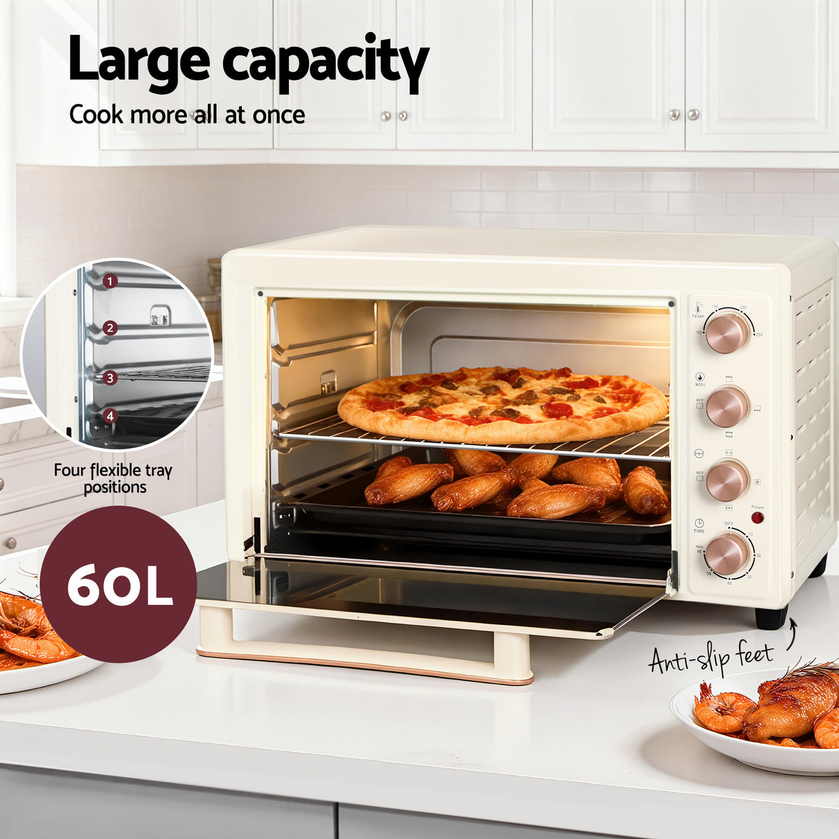60L Convection Oven | 2000W Electric | Cream