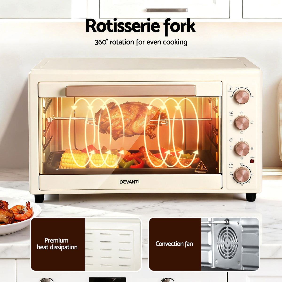 60L Convection Oven | 2000W Electric | Cream