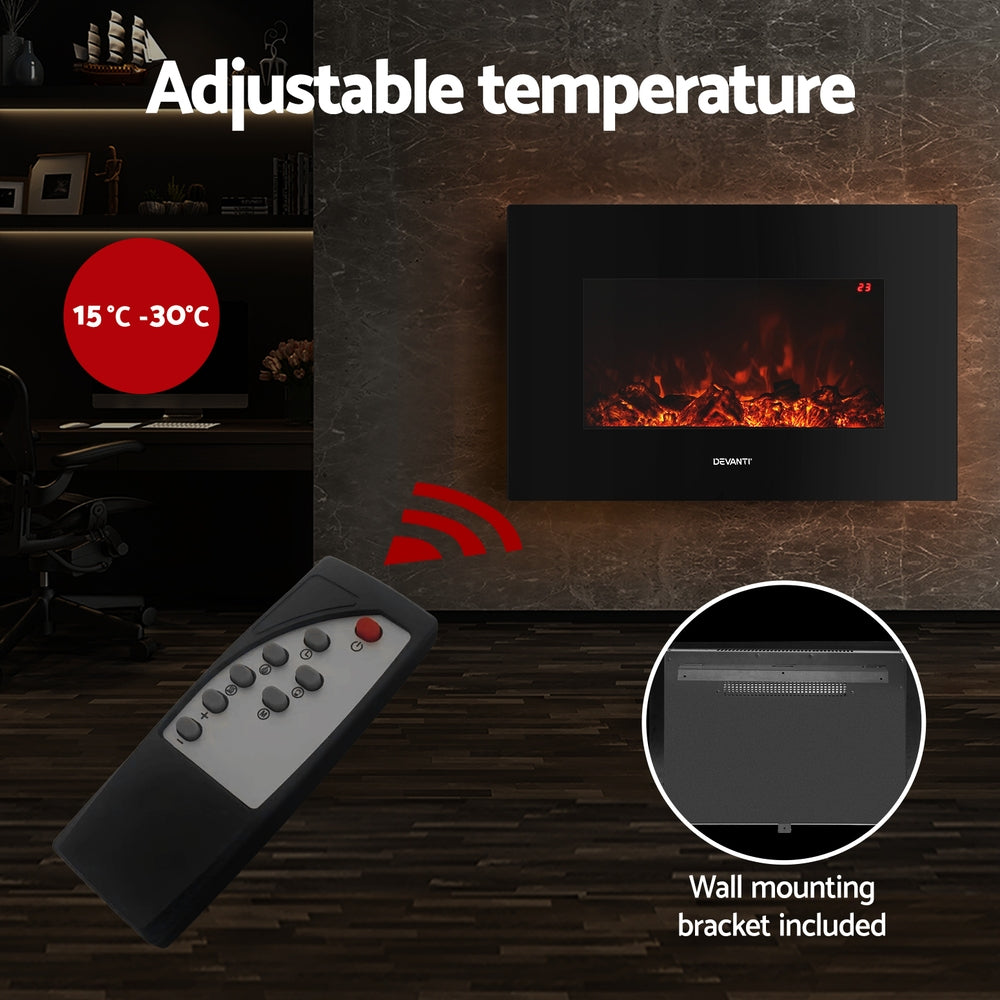 Devanti Electric Fireplace Fire Heater | 2000W | Black