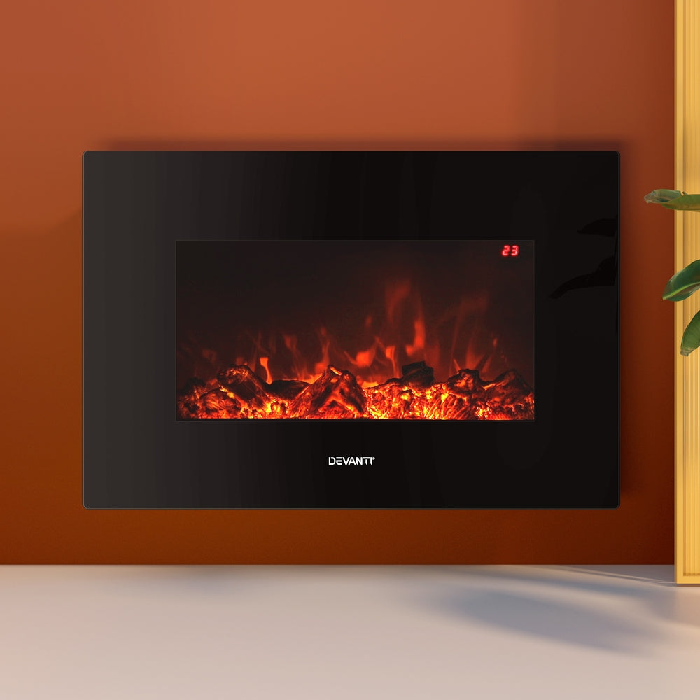 Devanti Electric Fireplace Fire Heater | 2000W | Black