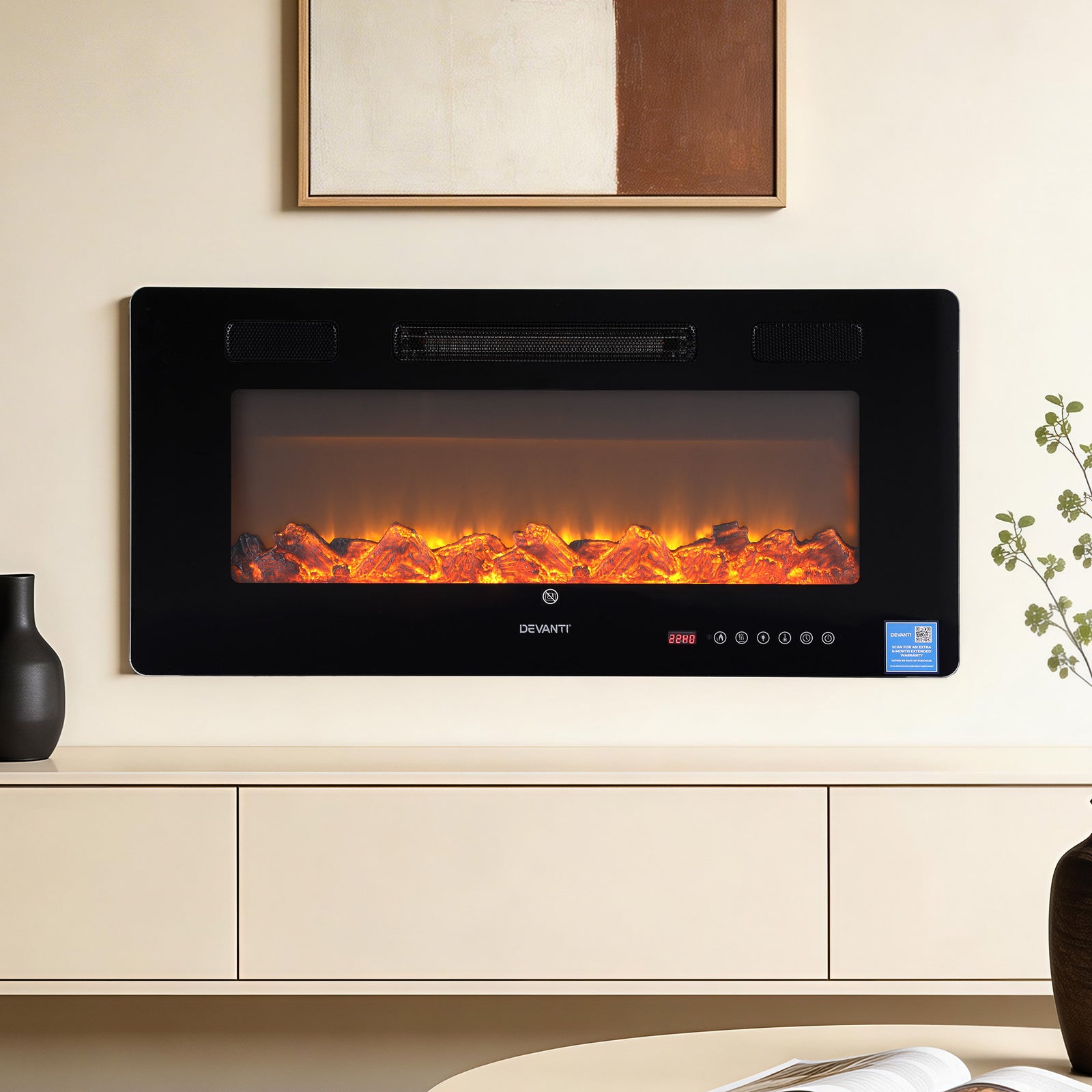 Electric Fireplace Heater | Wall Mounted 3D Flame Insert | 1800W