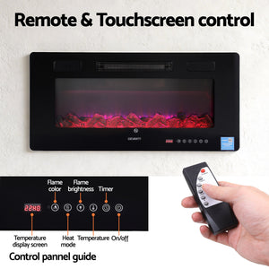 Devanti Electric Fireplace Fire Heater Wall Mounted Insert 3D Flame 1800W Remote Control