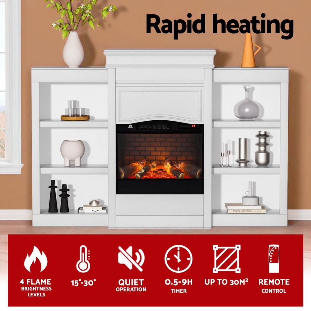 Devanti 2000W Electric Fireplace | Fire Heater | White