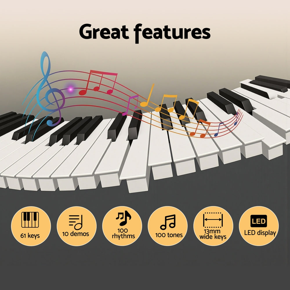 Alpha 61-Key Digital Piano | Electric Keyboard for Kids | Black Music Gift