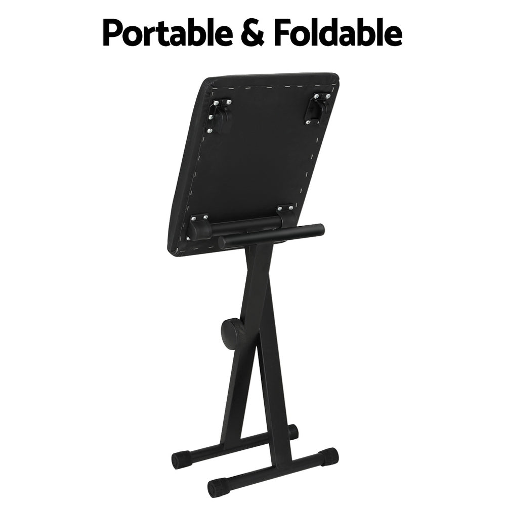 Alpha | Piano Stool | Adjustable Height | Keyboard Seat | Portable Bench Chair | Black