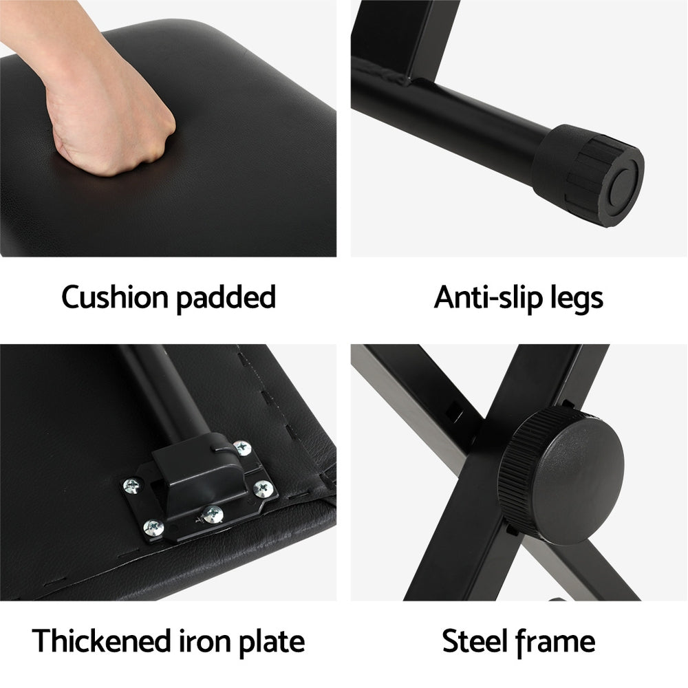 Alpha | Piano Stool | Adjustable Height | Keyboard Seat | Portable Bench Chair | Black