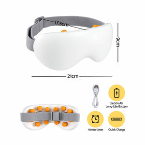 Livemor Eye Massager with Cooling & Heating | Dual Hot Cold Compress Goggles with 12 Vibrating Nodes for Migraine Relief | Wireless Bluetooth Eye Mask with 10Min Timer & 2400mAh Battery, White