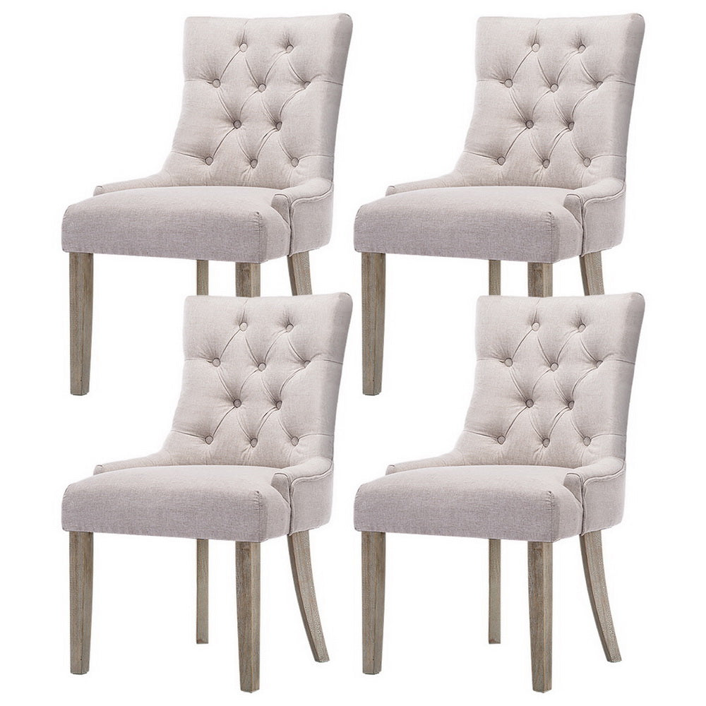 Artiss Dining Chairs | Set of 4 | Linen | French Provincial | Beige
