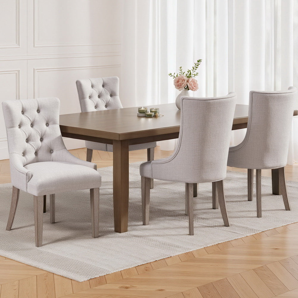 Artiss Dining Chairs | Set of 4 | Linen | French Provincial | Beige