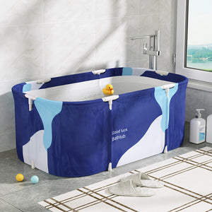 Foldable Bathtub | PVC Spa Bucket with Inflatable Cushion | 114x62cm | Navy Blue