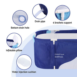 Foldable Bathtub | PVC Spa Bucket with Inflatable Cushion | 114x62cm | Navy Blue
