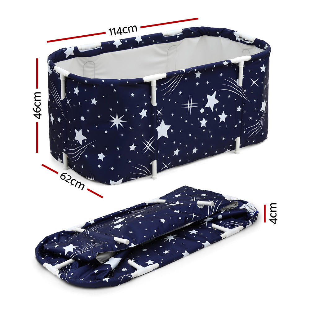Foldable Inflatable Bathtub | PVC Spa Bucket | Cushion Included | 114x62cm | Star Navy