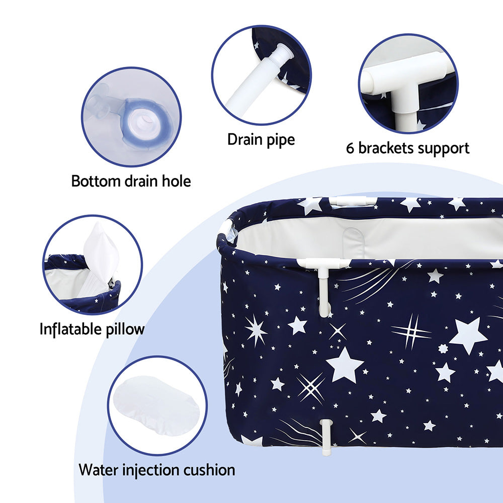 Foldable Inflatable Bathtub | PVC Spa Bucket | Cushion Included | 114x62cm | Star Navy