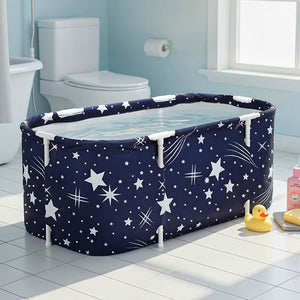 Foldable Inflatable Bathtub | PVC Spa Bucket | Cushion Included | 114x62cm | Star Navy