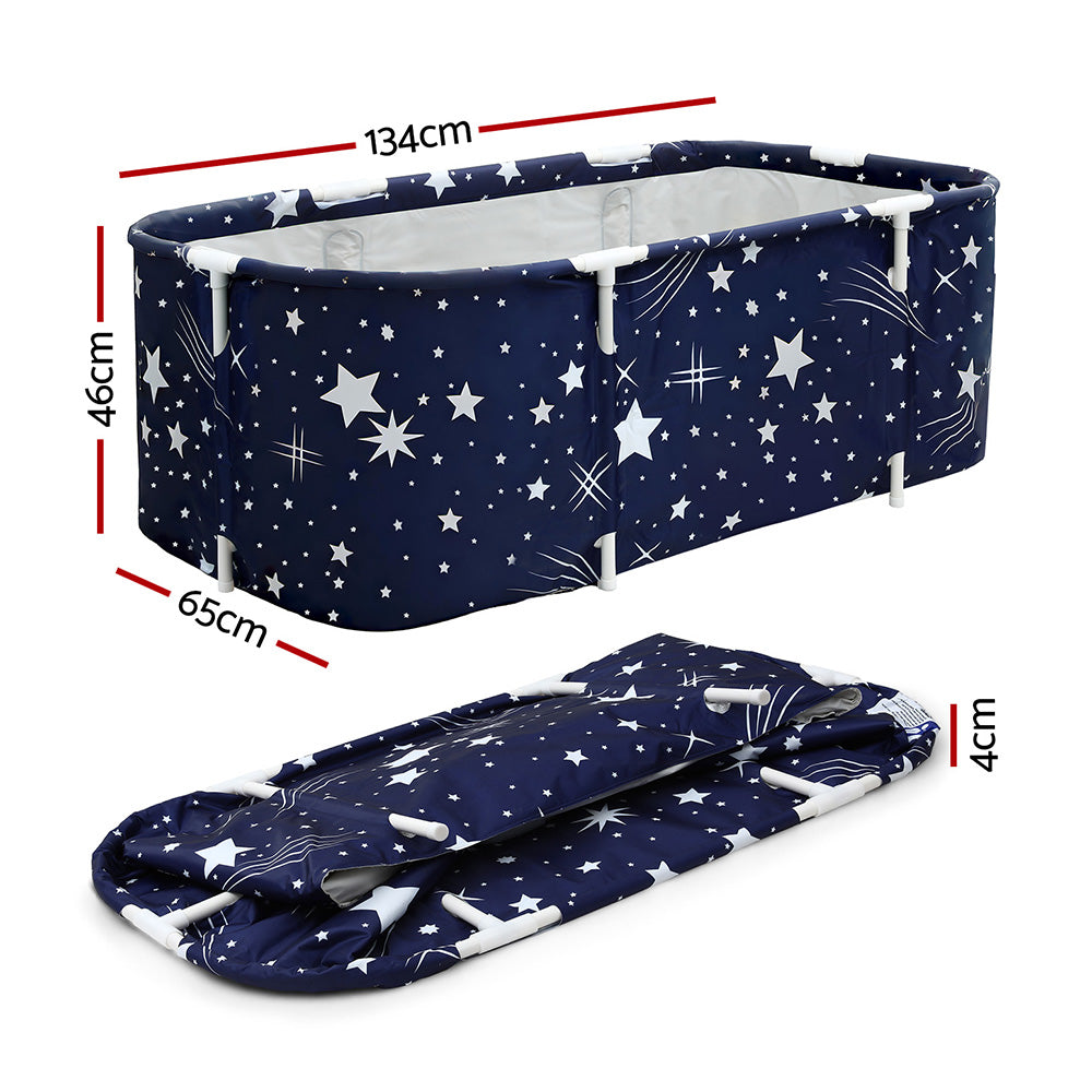 Portable Foldable Bath Tub | Inflatable PVC Spa Bucket | 134x65cm | Star Navy