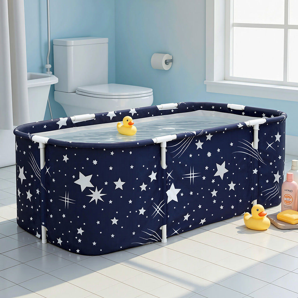 Portable Foldable Bath Tub | Inflatable PVC Spa Bucket | 134x65cm | Star Navy