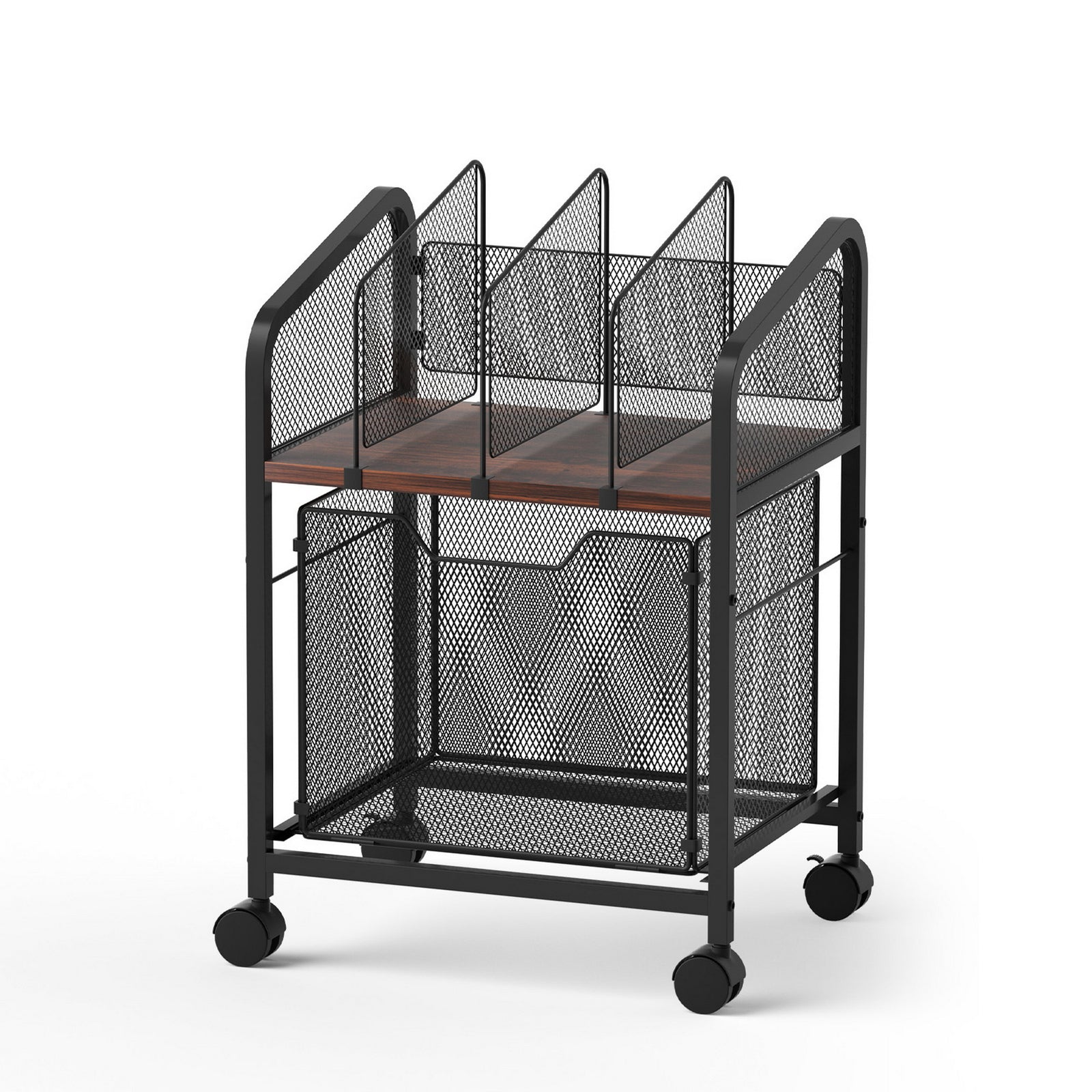 Mobile File Cabinet | Compact Storage Organiser with Wood Top | Black