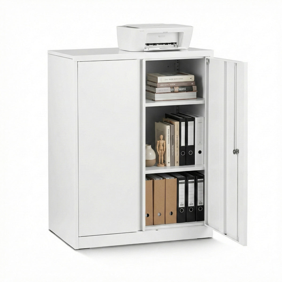 Steel Locker Cabinet | 3-Point Lock | Adjustable Shelves | White