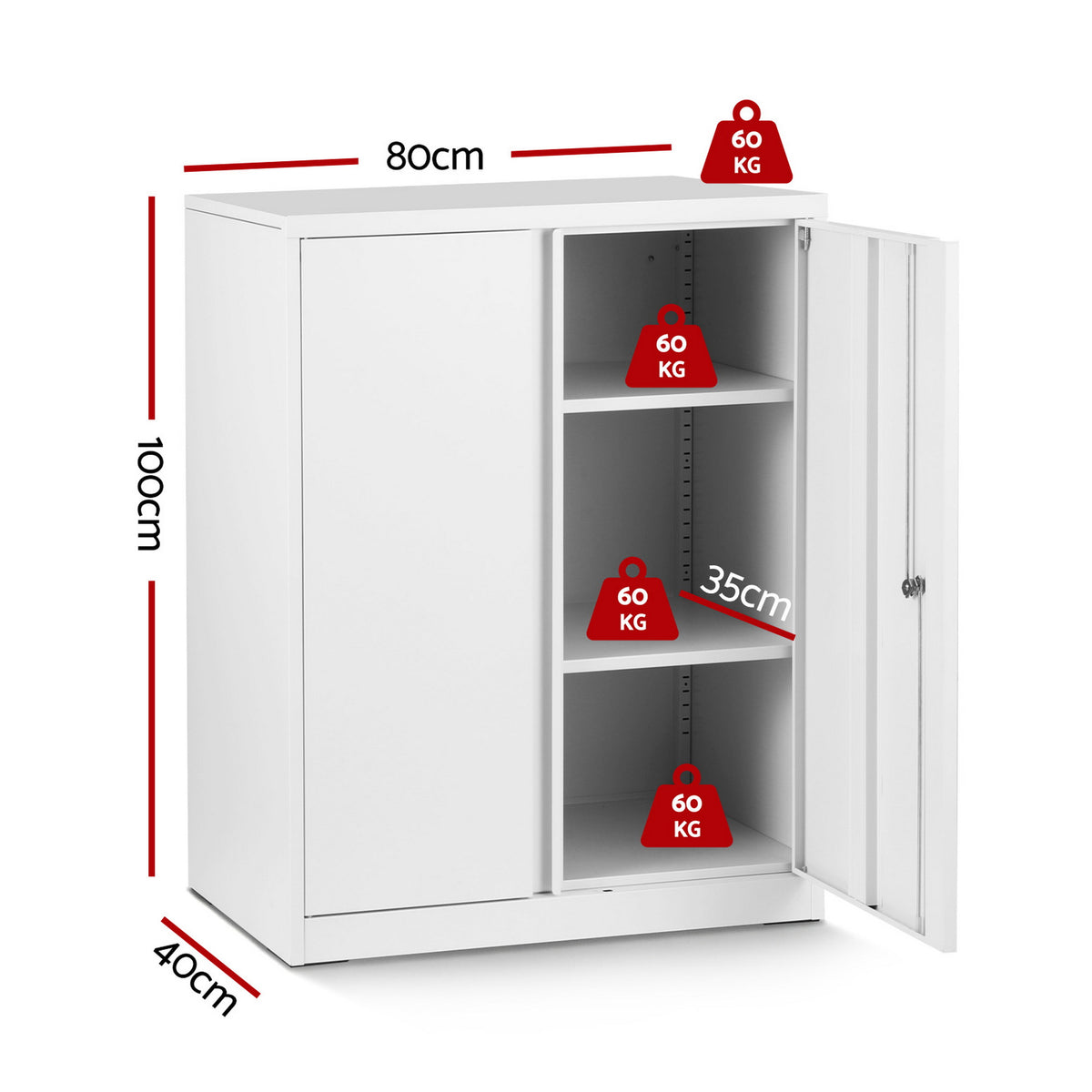 Steel Locker Cabinet | 3-Point Lock | Adjustable Shelves | White