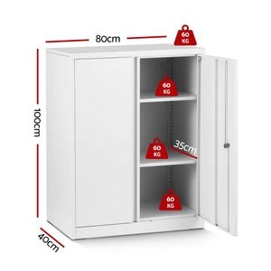 Steel Locker Cabinet | 3-Point Lock | Adjustable Shelves | White