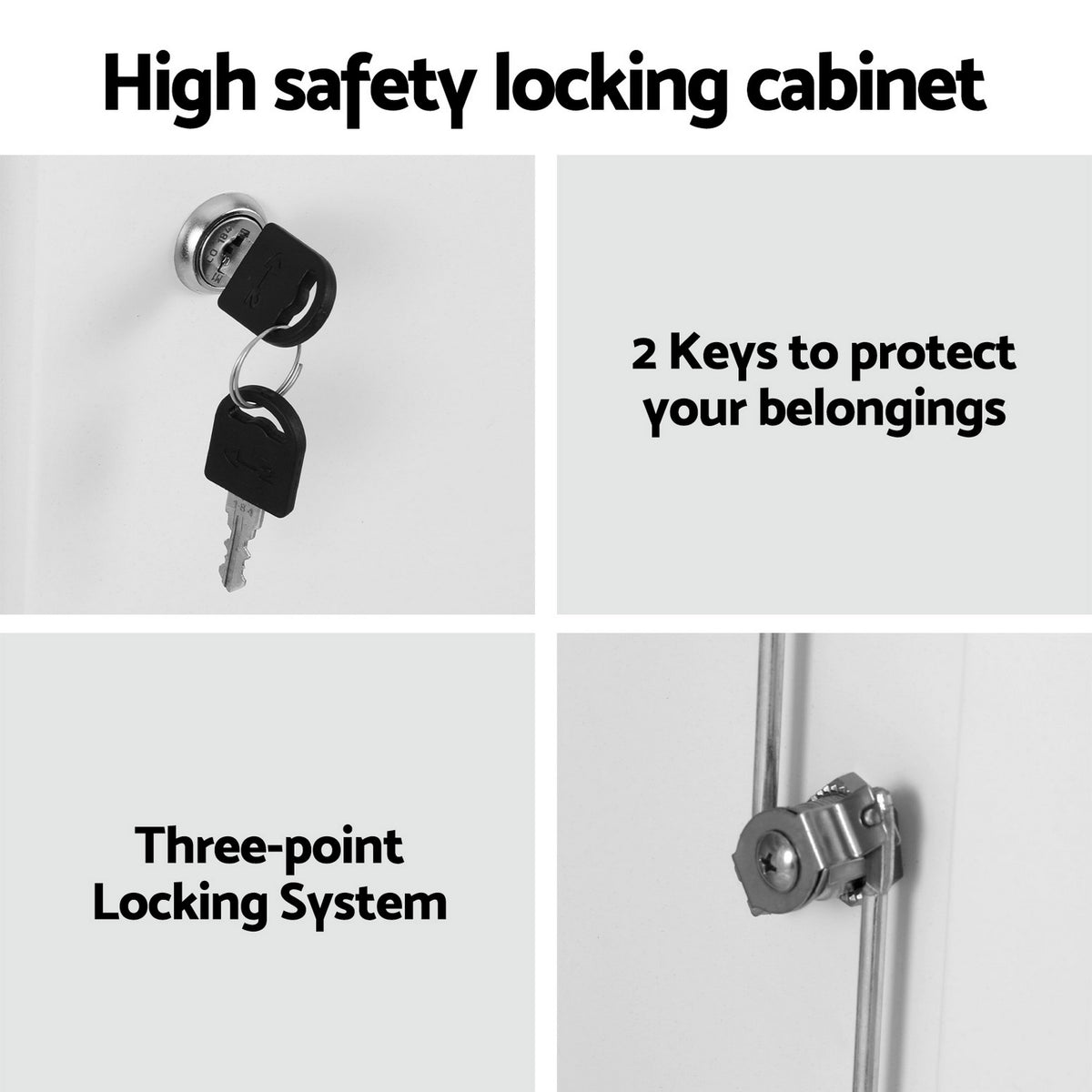 Steel Locker Cabinet | 3-Point Lock | Adjustable Shelves | White